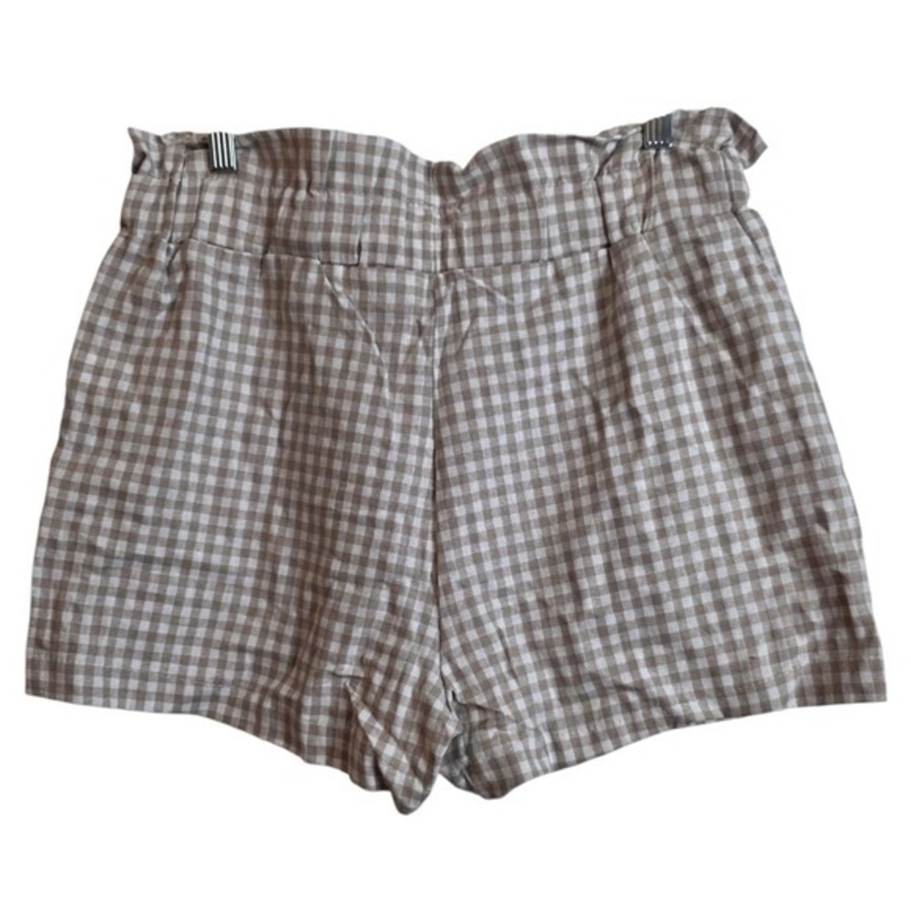 Indigo Rein Shorts Womens Large Tan Gingham Linen Blend Paperbag Waist NWT - Picture 5 of 16